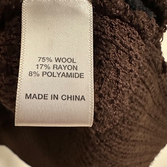 St John | Women’s Colour Block Sweater Cropped Sleeve Black and Brown Wool Blend - Picture 10 of 13